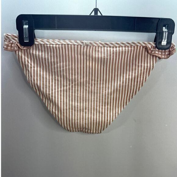 AERIE SWIMWEAR‎ Women's Ruffle Sides Brown White Stripes Bikini Bottom XXS NWT - Picture 3 of 7
